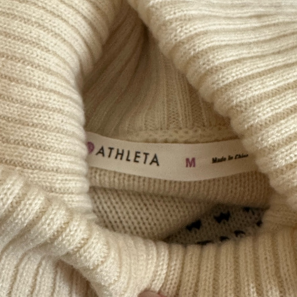 Athleta Merino Wool Colorblock Turtleneck Sweater – Black & Cream, Size M - Picture 4 of 6